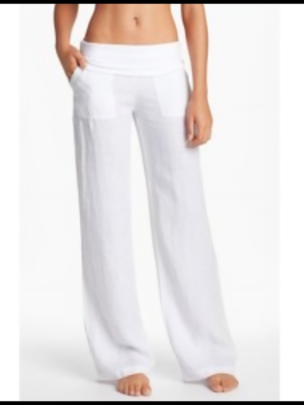 SOLOW White Wide-Leg Linen Lounge Pants